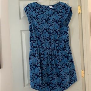 Cabi cinch waist, blue floral print dress